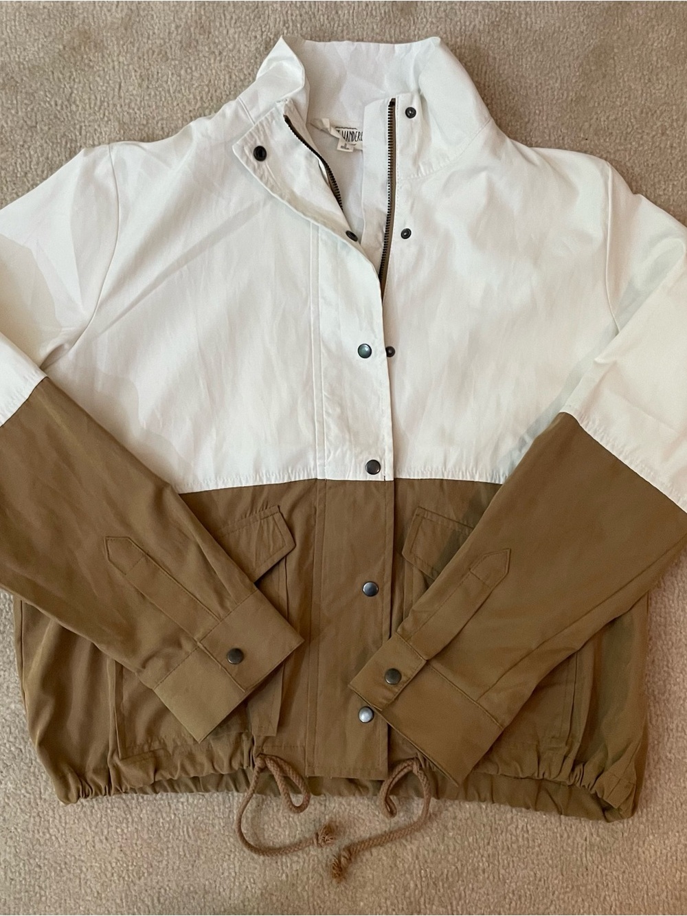 Sweet Wanderer Two-Tone White and Brown Windbreaker Jacket